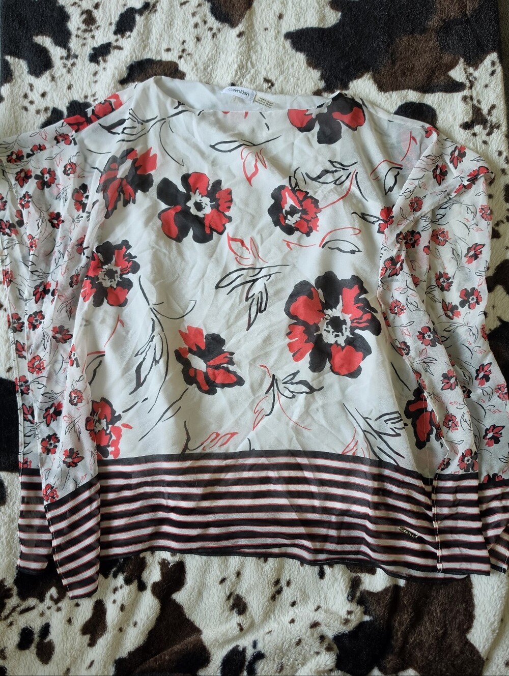 Calvin Klein White Floral Chiffon Tunic Top